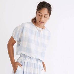 Madewell Light Blue and White Checkered Top